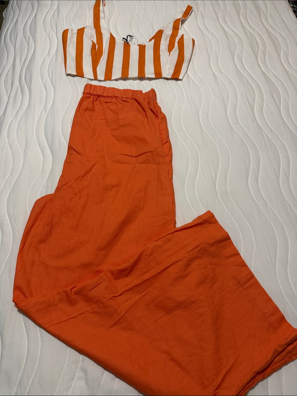 Women’s Orange Stripe top & High-Waist Wide-Leg Pants Size M Y2K